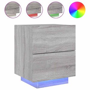 vidaXL Mesa cabeceira c/ luzes LED derivados madeira cinzento sonoma