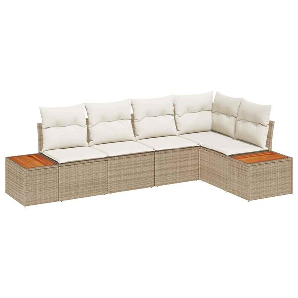vidaXL Conjunto de Sof&aacute; de Jardim 5 pcs Bege Rattan Sint&eacute;tico