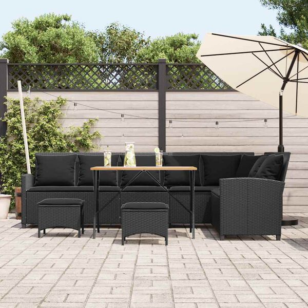vidaXL 4pcs conjunto sof&aacute;s de jardim com almofad&otilde;es em L vime PE preto