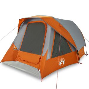 vidaXL Tenda de campismo cabana p/ 4 pessoas imperme&aacute;vel cinza/laranja