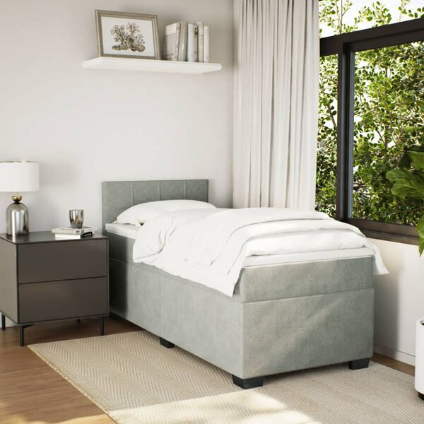 vidaXL Cama com molas/colchão 100x200 cm veludo cinza-claro