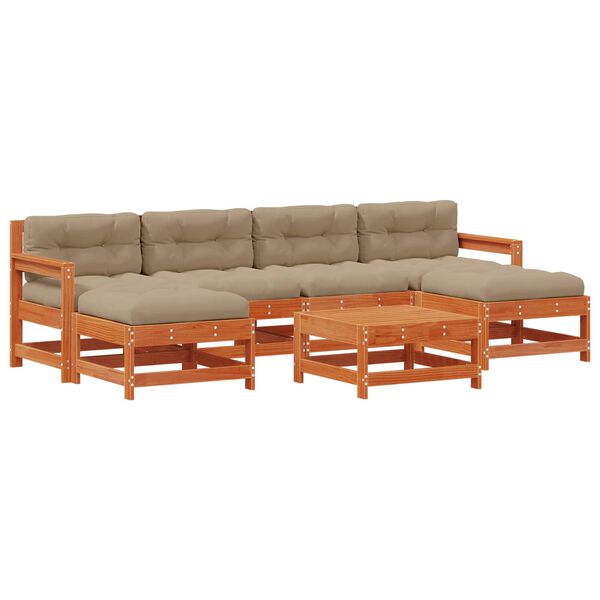 vidaXL Conjunto de Lounge de Jardim 7 pcs Castanho Cera