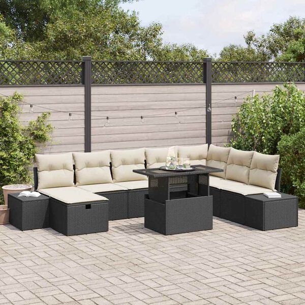 vidaXL Conjunto de Sof&aacute; de Jardim 9 pcs Preto vime PE