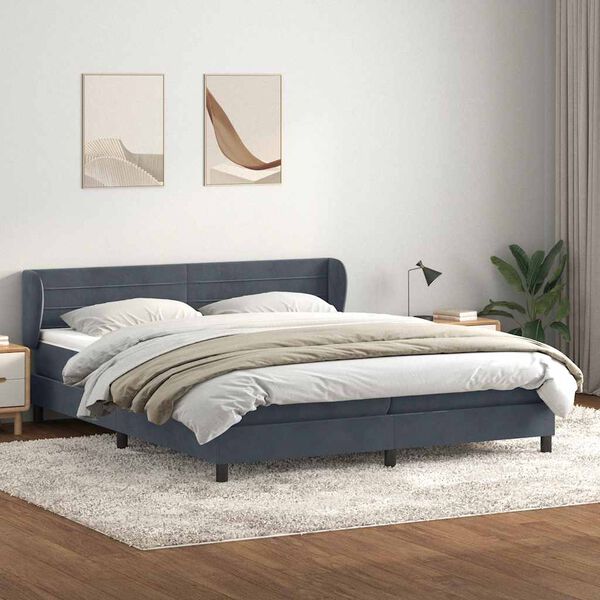 vidaXL Cama com molas/colch&otilde;es 180x220 cm veludo cinzento-escuro
