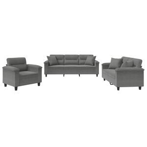 vidaXL 3 pcs conjunto sof&aacute;s c/ almofadas microfibra cinza-escuro