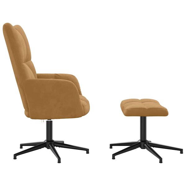 vidaXL Cadeira de descanso com banco veludo castanho