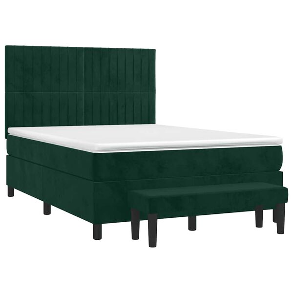 vidaXL Cama com molas/colch&atilde;o 140x190 cm veludo verde-escuro