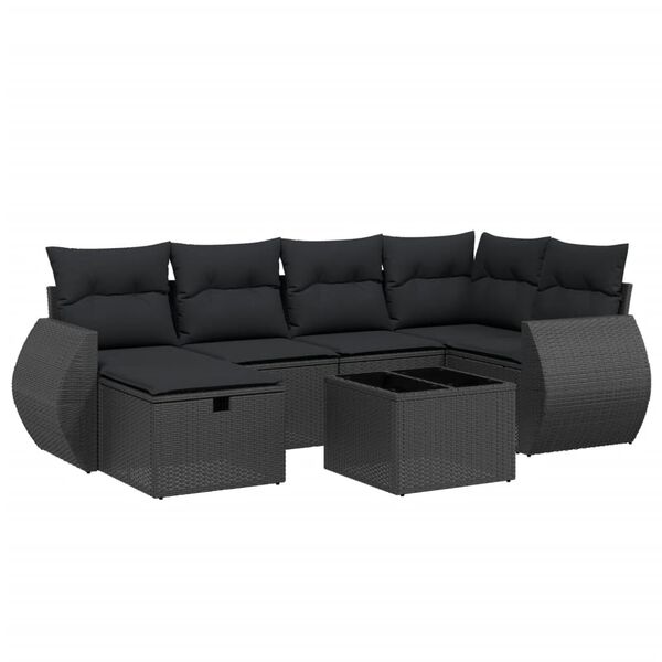 vidaXL 7 pcs conjunto de sof&aacute;s p/ jardim c/ almofad&otilde;es vime PE preto