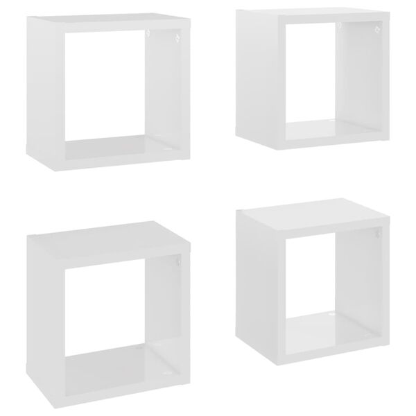 vidaXL Prateleiras parede forma de cubo 4pcs 22x15x22 cm branco brilh.
