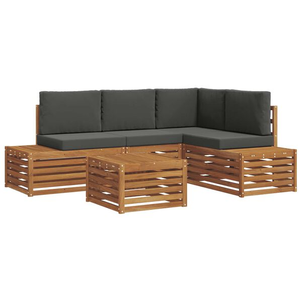 vidaXL Conjunto de Sof&aacute;s para Exterior 5 Pe&ccedil;a Natural e Antracite