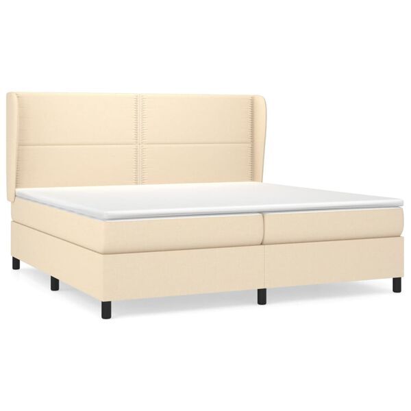 vidaXL Cama com molas/colch&atilde;o 200x200 cm tecido cor creme