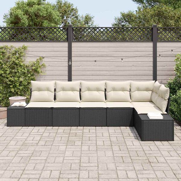 vidaXL Conjunto de Sof&aacute; de Jardim 6 pcs Preto e Creme vime PE