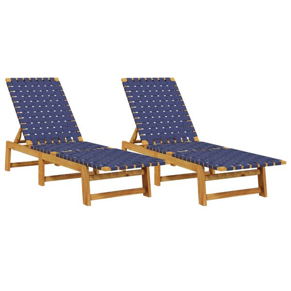 vidaXL Espregui&ccedil;adeiras 2 pcs madeira ac&aacute;cia maci&ccedil;a/tecido azul-escuro