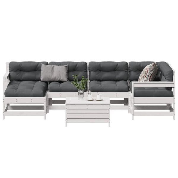 vidaXL 7 pcs conj. lounge de jardim c/ almofad&otilde;es pinho maci&ccedil;o branco
