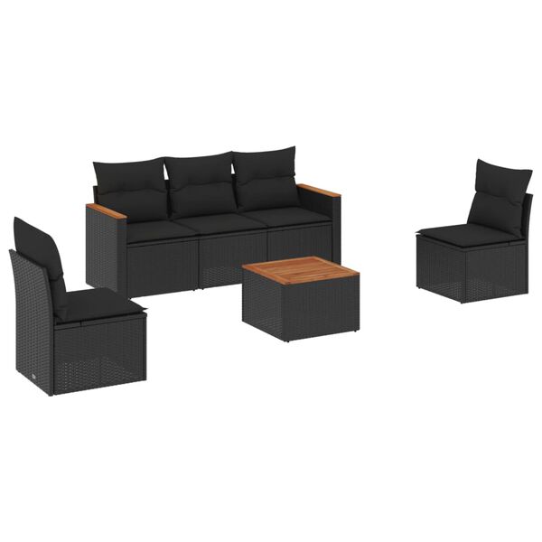 vidaXL 6 pcs conjunto sof&aacute;s de jardim c/ almofad&otilde;es vime PE preto