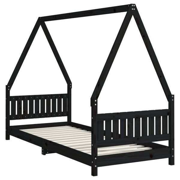 vidaXL Estrutura de cama infantil 80x200 cm pinho maciço preto