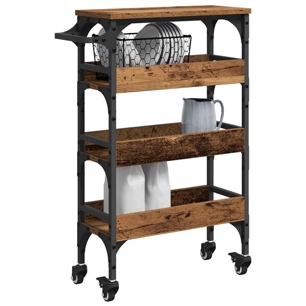vidaXL Carrinho de Cozinha Madeira Antiga 53 x 20 x 76 cm