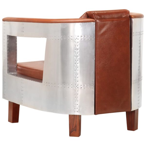 vidaXL Poltrona aviador em couro genu&iacute;no castanho