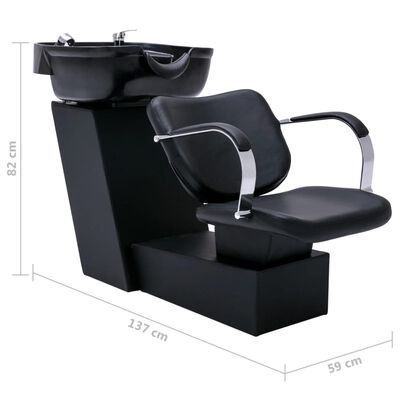 vidaXL Cadeira cabeleireiro c/ lavatório couro art. 137x59x82 cm preto