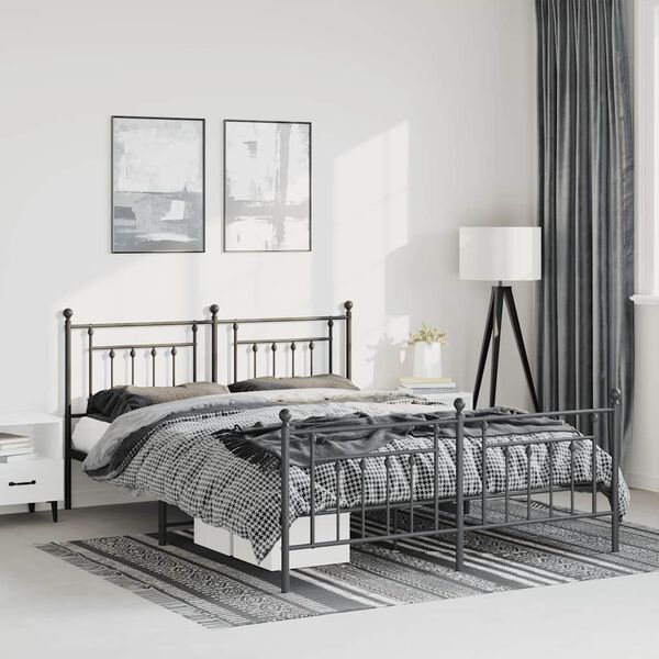 vidaXL Estrutura de cama com cabeceira e p&eacute;s 150x200 cm metal preto