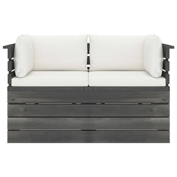 vidaXL Sof&aacute; paletes 2 lugares p/ jardim c/ almofad&otilde;es pinho maci&ccedil;o