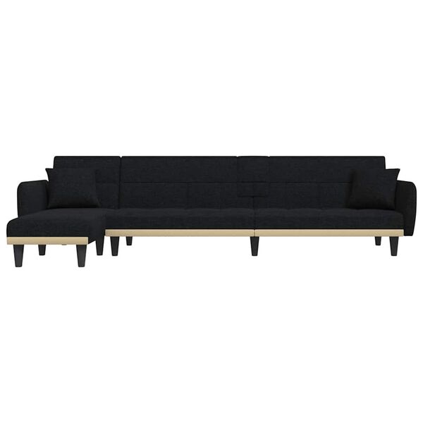 vidaXL Sof&aacute;-cama em forma de L 275x140x70 cm tecido preto