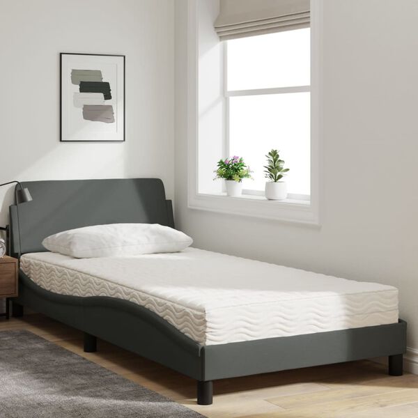 vidaXL Cama com colch&atilde;o Dover 100x200 cm tecido cinzento-escuro