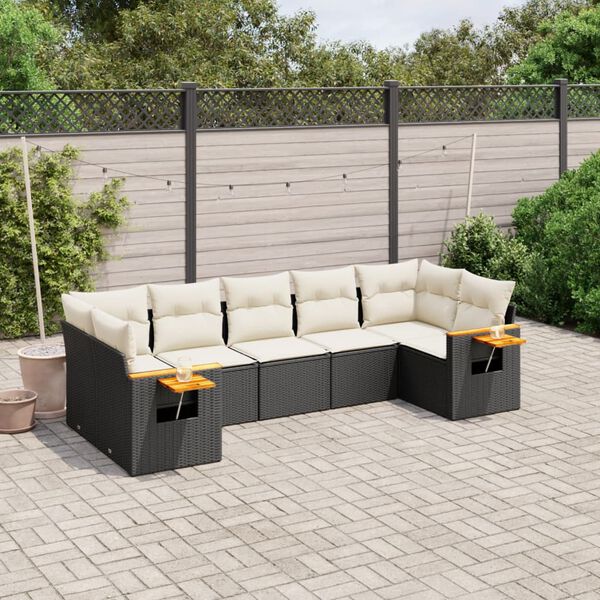 vidaXL 7 pcs conjunto de sof&aacute;s p/ jardim c/ almofad&otilde;es vime PE preto