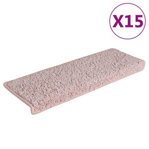vidaXL Tapetes de escada 15 pe&ccedil;as 65x21x4 cm rosa claro com borda retangular