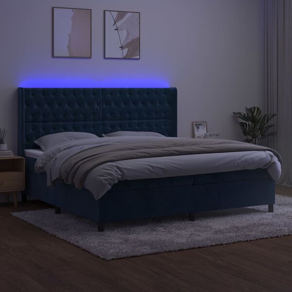 vidaXL Cama box spring c/ colch&atilde;o/LED 200x200 cm veludo azul-escuro