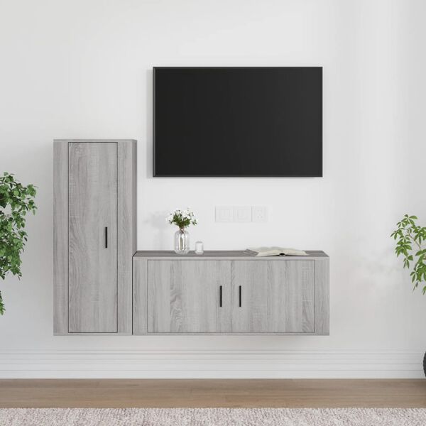 vidaXL Conjunto m&oacute;veis de TV 2 pcs madeira processada sonoma cinza