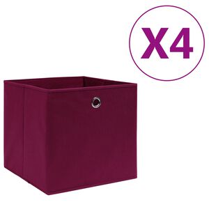 vidaXL Caixas arruma&ccedil;&atilde;o 4 pcs 28x28x28 cm tecido-n&atilde;o-tecido vermelho