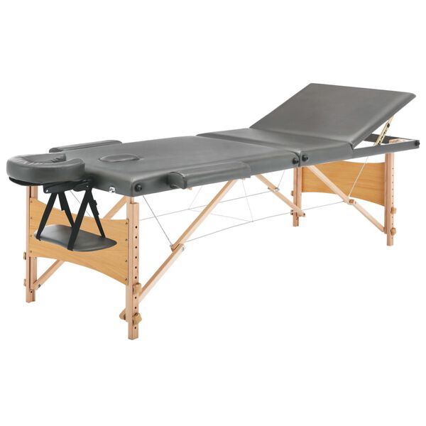 vidaXL Mesa massagens c/ 3 zonas estrutura madeira 186x68cm antracite