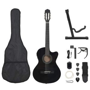vidaXL 12 pcs conjunto de guitarra com equalizador e 6 cordas preto