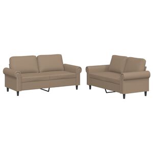 vidaXL 2 pcs conjunto sof&aacute;s c/ almofad&otilde;es couro artif. cor cappuccino