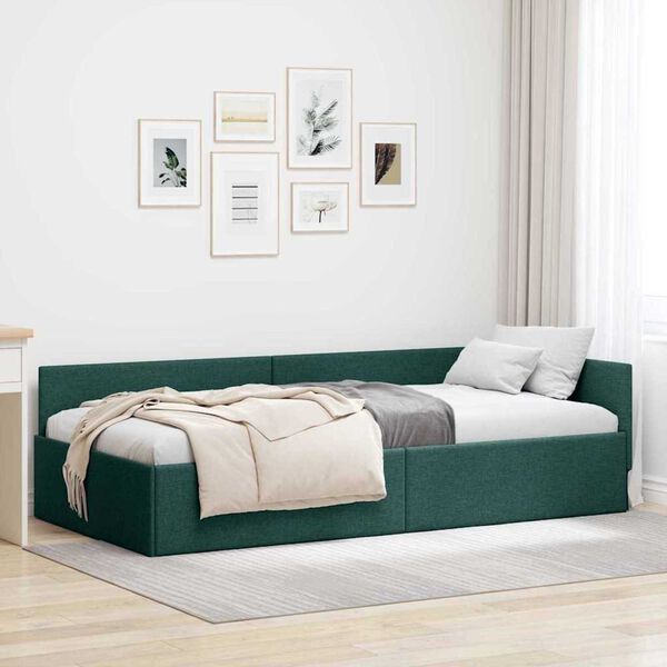 vidaXL Estrutura de Cama de Canto Verde Escuro 80 cm x 200 cm Veludo