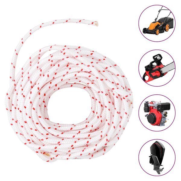 vidaXL Cabo de arranque &Oslash;6 mm 10 m nylon branco e vermelho
