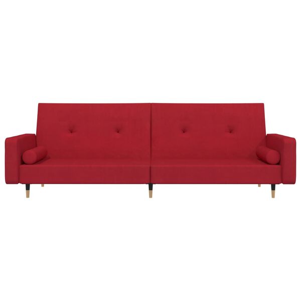vidaXL Sof&aacute;-cama 2 lugares com duas almofadas veludo vermelho tinto
