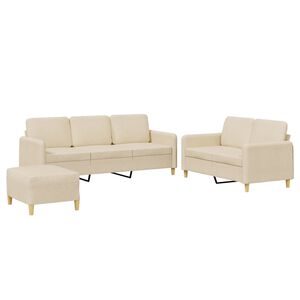 vidaXL 3 pcs conjunto de sof&aacute;s com almofad&otilde;es tecido cor creme