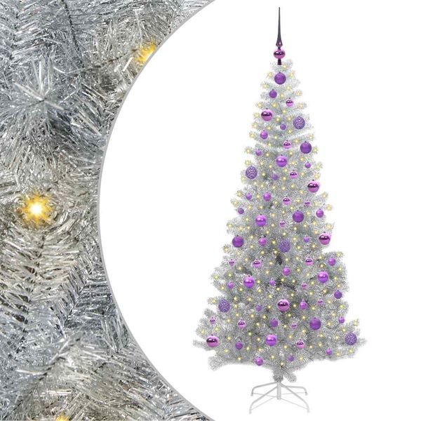 vidaXL &Aacute;rvore de Natal com 300 LEDs com suporte Prateado 180 cm PET