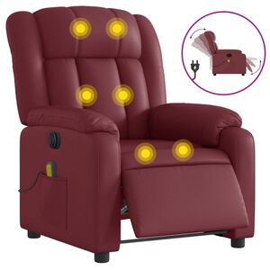 vidaXL Poltrona massagens reclin. el&eacute;trica couro artif. vermelho-tinto