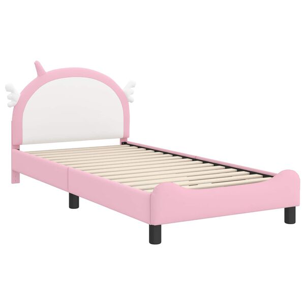 vidaXL Estrutura de Cama Infantil com Cabeceira Rosa 90 x 200 cm PU