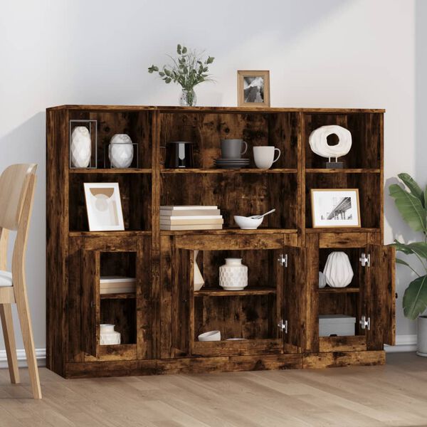 vidaXL Arm&aacute;rios altos 3 pcs derivados de madeira carvalho fumado