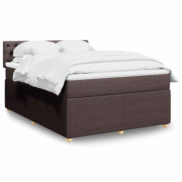 vidaXL Cama com molas/colch&atilde;o 140x190 cm tecido castanho-escuro