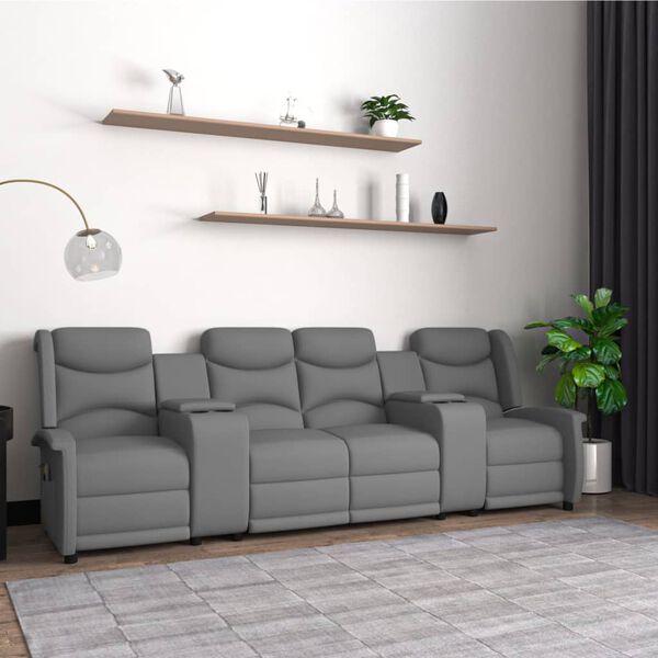 vidaXL Poltrona massagem 4 lug. reclin&aacute;vel c/ suporte copo cinza-claro