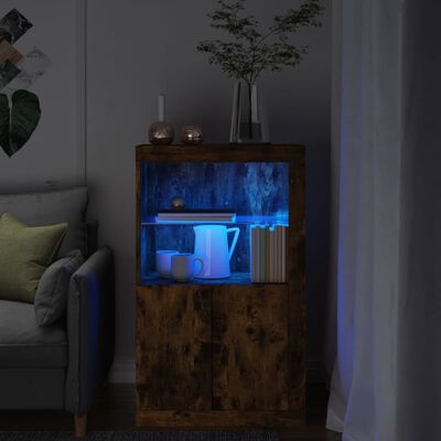 vidaXL Armário de apoio c/ luzes LED derivados madeira carvalho fumado