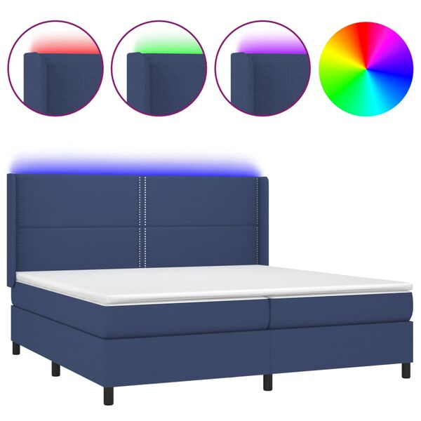 vidaXL Cama box spring c/ colch&atilde;o e LED 200x200 cm tecido azul