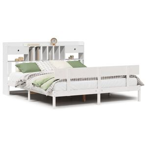 vidaXL Cama com estante sem colch&atilde;o 180x200 cm pinho maci&ccedil;o branco