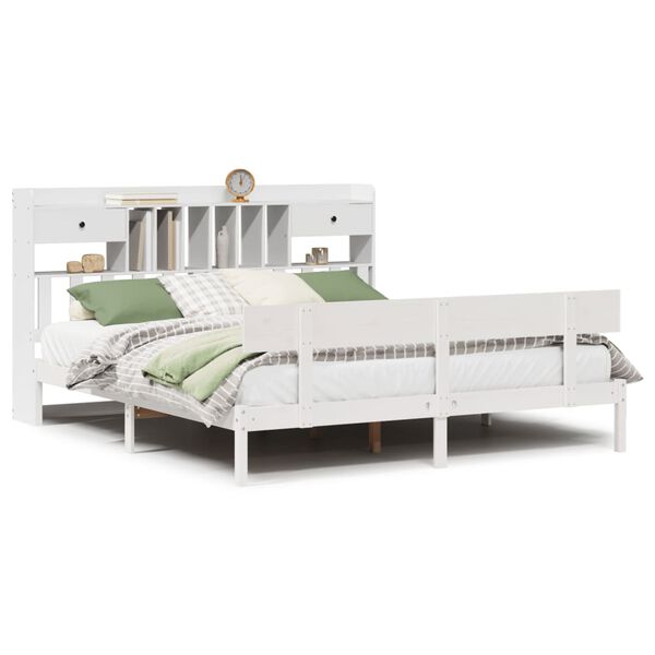 vidaXL Cama com estante sem colchão 180x200 cm pinho maciço branco