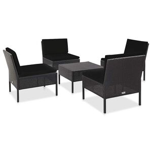 vidaXL Conjunto sof&aacute;s de jardim c/ almofad&otilde;es 5 pcs vime PE preto